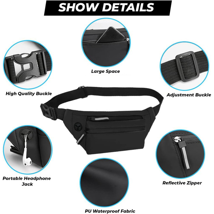 Спортивна поясна сумка: водонепроникна дамська та чоловіча сумка-шоппер для подорожей, хайкінгу та джогінгу