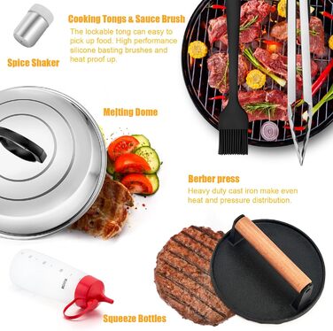 Набір аксесуарів для грилю Leonyo: 29 предметів, нержавіюча сталь 18/10, лопатки, скребки, кришки для поливання, прес для бургерів, аксесуари для хібачі для приготування на відкритому повітрі