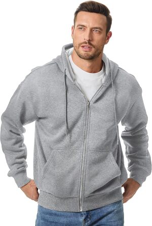 Світшот JMIERR для чоловіків: бавовна, однотонний, на блискавці, з капюшоном, з кишенями (A світло-сірий, L)