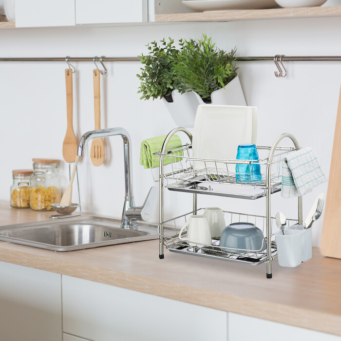 Relaxdays 2-Tier Dish Rack