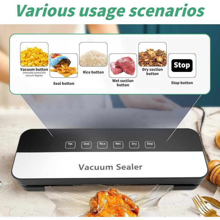 Вакуумний пакувальник 6-в-1 для продуктів харчування, сухий/вологий режим, пристрій для запечатування з вакуумними пакетами
