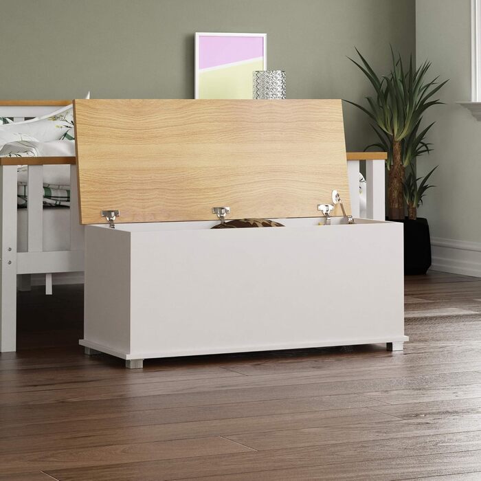 Скриня-оттоманка Vida Designs Arlington, біла, дерев'яна, з кришкою, для зберігання іграшок, білизни, пледів, лавка-сидіння, пуф