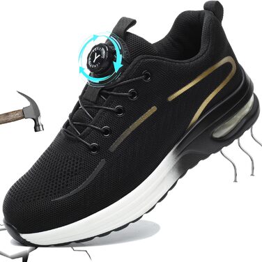 Робочі черевики для чоловіків та жінок. Зі сталевим підноском. Легкі, спортивні, неслизькі, дихаючі. Модний захист. Розміри 38-46 EU (42 EU, New Gold)