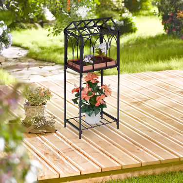 Relaxdays Metal Flower Shelf with Roof