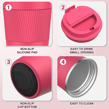 Термокружка для кави з кришкою 380мл, з подвійними стінками, з нержавіючої сталі, для гарячих та холодних напоїв (Рожевий)