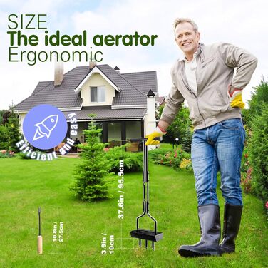 Kedox Aerifier for Lawns, Heavy Duty Hollow Tine Lawn Aerator with Ground Frame 38In, Manual Lawn Aerator Lawn Aerifier Verticutter for Your Lawn or Yard and Compacted Soils