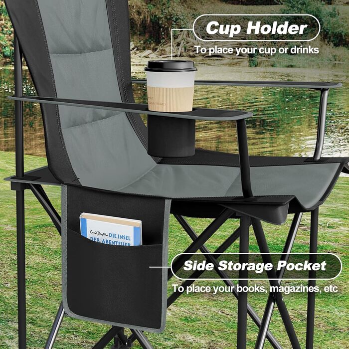 Набір 2 складаних стільців WOLTU для кемпінгу, риболовлі, саду, тераси, чорний + темно-сірий