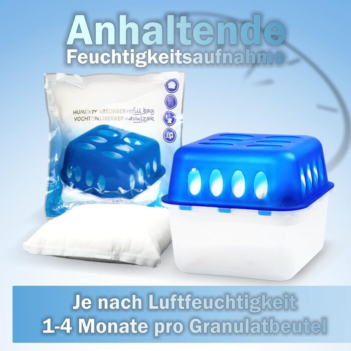 XXL Set: 4 x Dehumidifier Boxes with 20 Refill Packs, Room Dehumidifier, Moisture Stopper with Granule Bags (4 x Box + 20 x Refill Pack 400g)