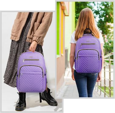 Жіночий рюкзак YAMTION: для школи, роботи, університету. USB-порт, відділення для ноутбука 15.6 дюймів, світло-зелений/світло-фіолетовий