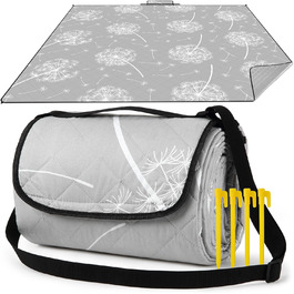 Пікнікова ковдра Aptliton 200x200 см, велика водонепроникна, з 4 кілочками, для кемпінгу, парку, саду, пляжу, машинного прання, складна, сірий молочай