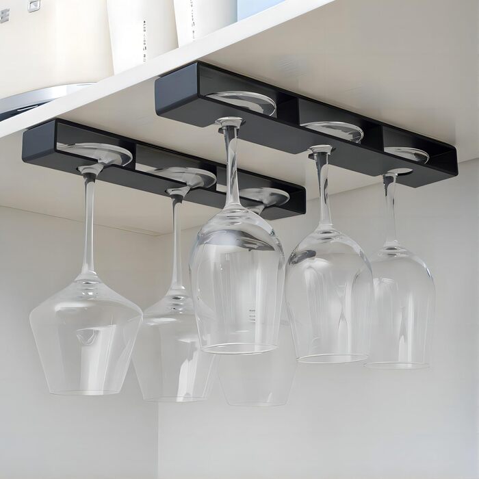 Тримачі для келихів вина настінні, самоклеючі, без свердління, для бару (чорний, 2 шт.)