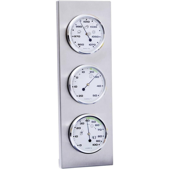 Sunartis 3-4013 THB197 Stainless Steel Weather Station with Barometer, Hygrometer, and Thermometer, Silver