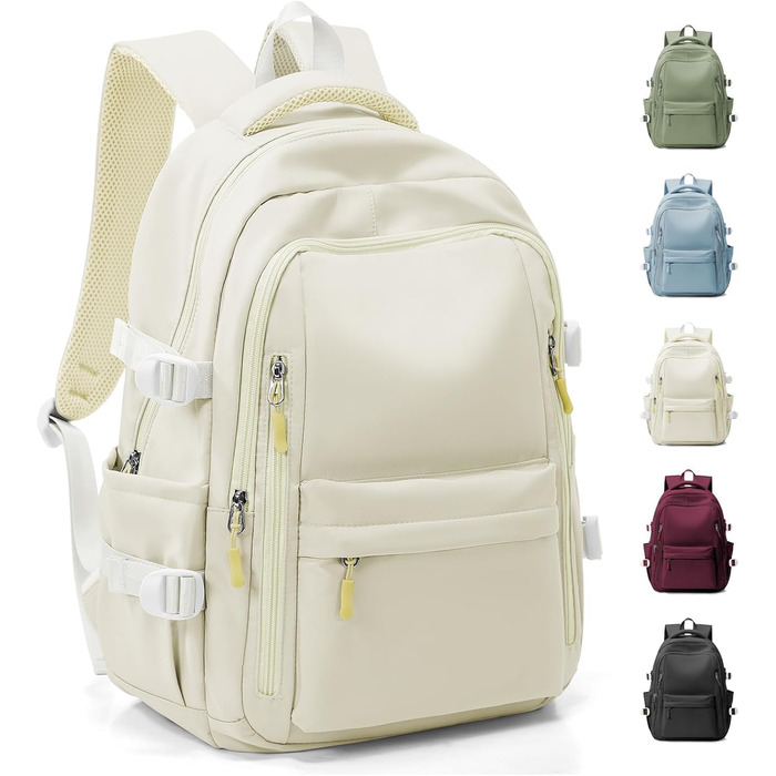 Шкільний рюкзак HYC00 для дівчаток та хлопчиків-підлітків, рюкзак для жінок, casual, для подорожей, 14-дюймовий рюкзак для ноутбука, водонепроникний, для школи, коледжу, M4-зелений (M2-бежевий)