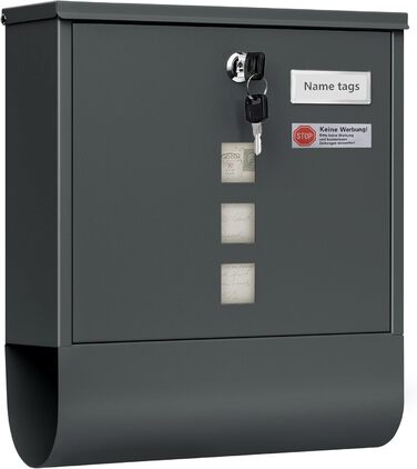 Поштовий ящик WOLTU з газетницею та вікном, замок, табличка для імені, вуличний, антрацит 37x37x10.5 см