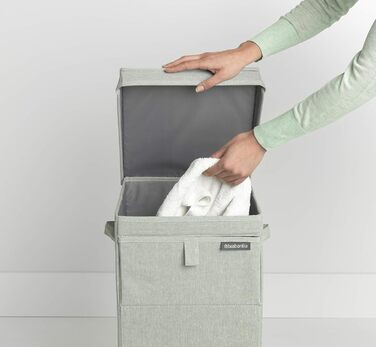 Brabantia - Stackable Laundry Box - Laundry Basket - Easy to fill and empty - Large volume - Quickly folds flat - Lightweight and sturdy handles - Green - 35 L - 37.0 x 44.5 x 32.0 cm
