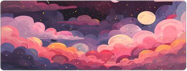 Килимок для миші Japanisches Mauspad, 90 x 40 см, стиль Аніме, дизайн Арт, великий ігровий килимок, для клавіатури та столу, антиковзаюча гумова основа, прошиті краї, для дому та офісу (X-Large, Рожевий, Фіолетовий, Хмара)