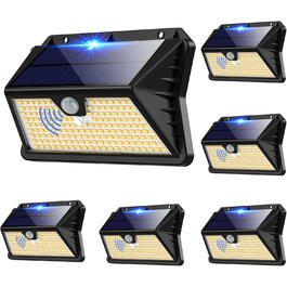 Outdoor Solar Lights with Motion Sensor, Pack of 185 LED 3 Modes Solar Lights for Outdoor, IP65 Waterproof, LED Outdoor Wall Lights for Wall Light, Garden, Yard, Garage, Entry Doors (Cool White) (Warm White, 6 Pack)