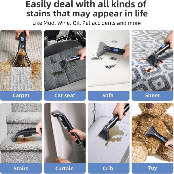 Пристрій для чищення м'яких меблів Slevoo 450W: мокрий/сухий пилосос з миючим засобом для килимів, диванів, меблів та авто