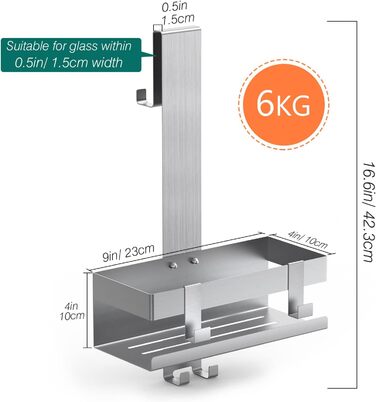 Emibele Shower Shelf for Hanging, Stainless Steel Shower Shelf No Drilling, Bathroom Shelf No Drilling with Hooks, Shampoo Lotion Holder, Shower Basket Towel Holder Wall Shelf for Glass Door Bathroom, Silver