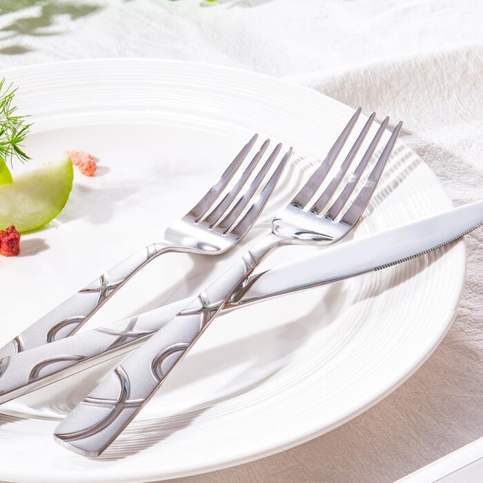 HIKAA Набір столових приборів 20 предметів, нержавіюча сталь, для 4 осіб, набір столових приборів для кухні, високоглянцевий, набір з виделок, ложок та ножів, придатний для миття в посудомийній машині (сріблястий)