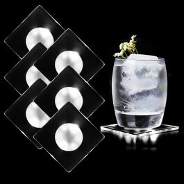 MEDOYOH Square Cool White LED Coasters for Drinks, ON/Off Switch Drink Coasters Set, Waterproof Coasters Glowing for Glasses Bottles Parties Weddings Bar Christmas (Cool White LED, 6-Piece Set)