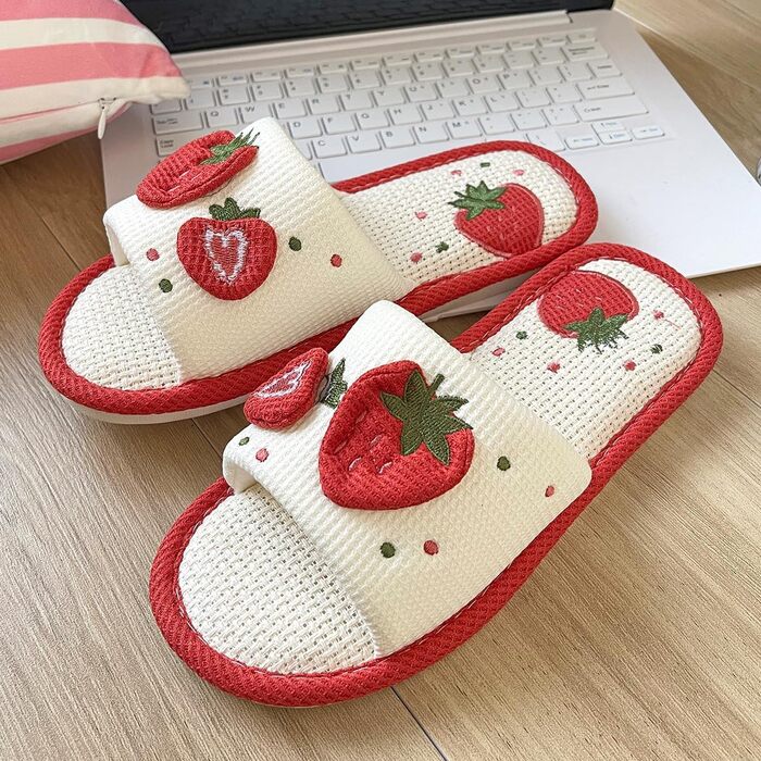 Тапочки жіночі халатні з льону для дому, м'які, антиковзні, для відпочинку (червоні, 38/39 EU)