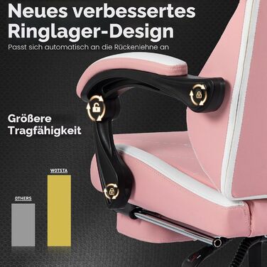 Геймерське крісло Ergonomisch з підставкою для ніг, регульоване, рожево-біле. Офісне крісло з підтримкою попереку для комп'ютера