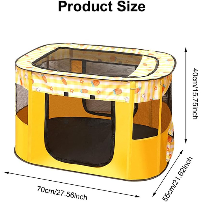 Клітка-манеж для цуценят та домашніх тварин, 70x55x40 см, жовта. Підходить для собак, кроликів, котів та морських свинок.