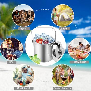 Ейскюбель з нержавіючої сталі з кришкою та лопаткою, 1,6л: для напоїв, пива, вина, фруктів