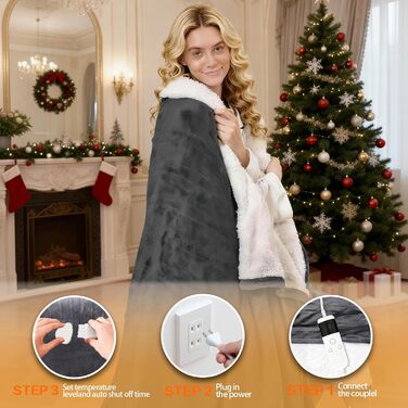 Електрична гріюча ковдра з таймером та захистом від перегріву, 150x180 см, 10 режимів нагріву, Flanell, для ліжка, дивану, офісу (темно-сірий)