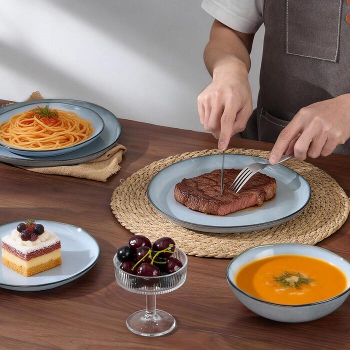 Сервіз Joyfair на 6 осіб, 18 предметів, керамічний, з тарілками для їжі, десерту та каші, безпечний для мікрохвильовки та посудомийної машини, колір: реактивний синій