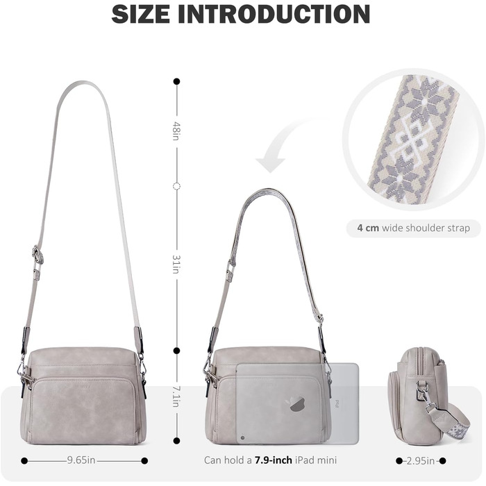 Сумка жіноча через плече MUIIKOLA кросбоді, екошкіра, бежево-сіра, з регульованим ремінцем