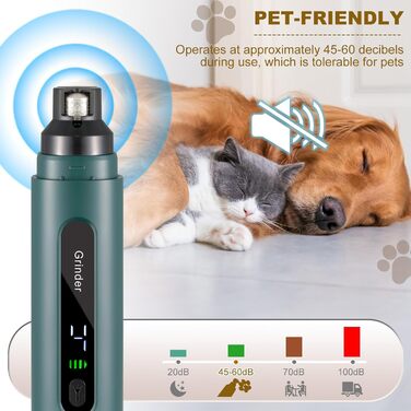 Електричний точило для собачих кігтів VINATO з LED-підсвічуванням, 5 швидкостей, тихе та перезаряджуване, для малих, середніх та великих собак