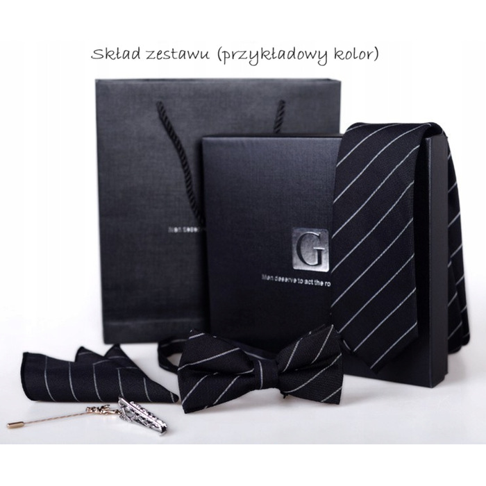 Набір: краватка, метелик, затискачі та кишенкова хустка. Елегантний комплект для чоловіків