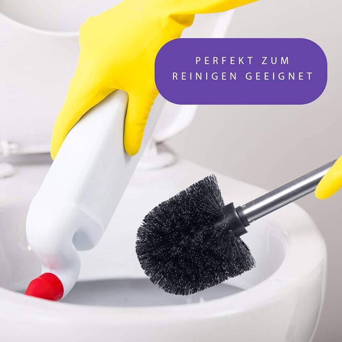 Набір з 4 щіток для унітазу KLINOO, чорний колір, діаметр 8 см, з нержавіючою ручкою та змінною головкою