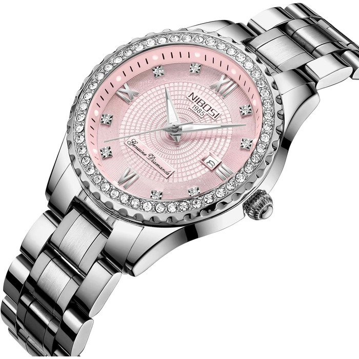 Годинник NIBOSI для жінок: аналоговий кварцовий годинник із рожевим золотом та діамантовим циферблатом, водостійкий, стильний аксесуар для дівчат