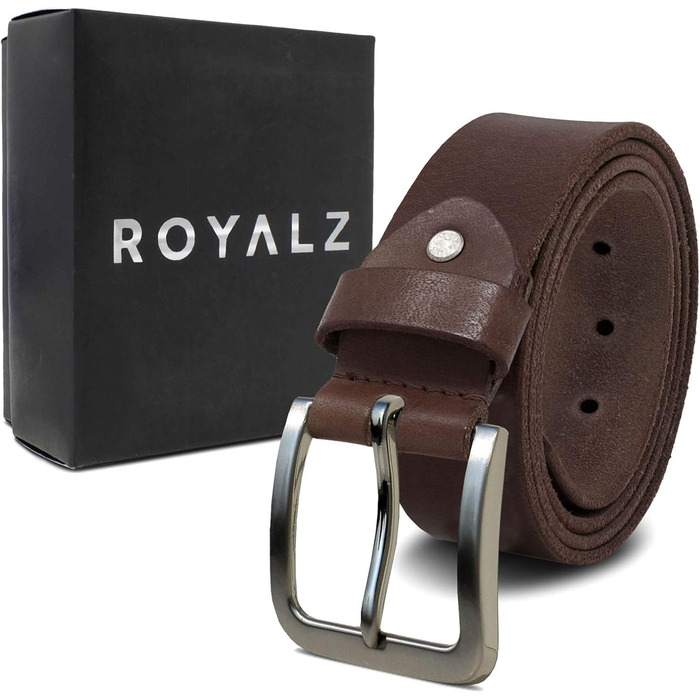 Жіночий шкіряний ремінь ROYALZ Vintage, 38 мм, буйволова шкіра, темно-коричневий, для джинсів та костюмів, довжина 125 см (обхват 110 см), з матовою пряжкою