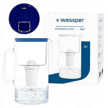 Скляний фільтраційний глечик Wessper D2 BOROSILICATE FF 3л, темно-синій + фільтр