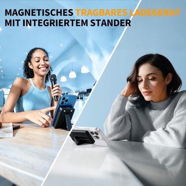 Магнітний Power Bank для MagSafe 10000mAh, бездротова швидка зарядка PD 22.5W, 3 порти та 2 кабелі, LED-дисплей, сумісний з iPhone 17/16/15/14/13/12 серії (Чорний)