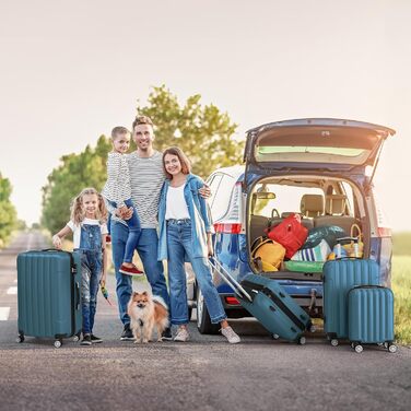 Набір валіз LALAHO 3/4/5 шт. з косметичками, ABS, для подорожей, ручна поклажа (Marineblau-4)