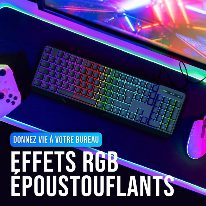 KLIM Chroma: Бездротова ігрова клавіатура AZERTY (USB) - Чорна, RGB, Водостійка, Ергономічна