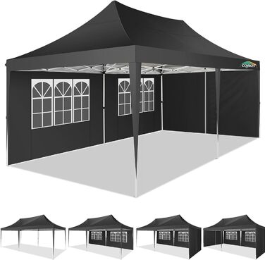 COBIZI Pavilion 3x3 Waterproof, Stable, Winter-Proof Party Tent, Folding Pavilion 3.0, 100% Waterproof and UV 50+ Portable High-End Portability Garden Pavilion (Black, 3x6 with 6 Side Walls)