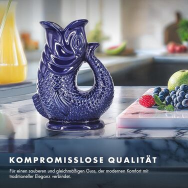 Water Carafe Ceramic Pitcher in Fish Shape - 1.5 L, Dark Blue - Fish Carafe with Gurgling Sound for Fun Pouring of Water, Wine & More - Bubble Jug Carafe Fish - Fish Pitcher