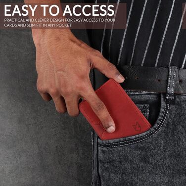 FOXHACKLE: Шкіряне картхолдер для жінок та чоловіків, RFID-захист, тонкий, мінімалістичний (Hunter Red)