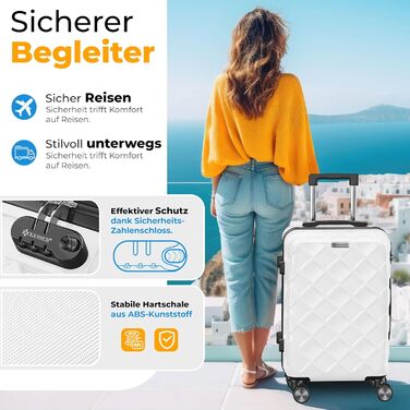 Валіза KESSER® 120L з ABS-пластику з кодовим замком, вагами та органайзером | Чемодан на колесах для подорожей та бізнесу (75cm, білий)