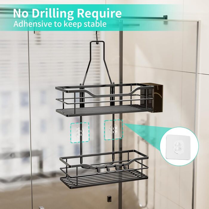 HapiRm Shower Shelf - Hanging Shower Rack 360° Adjustable Hook for Bathroom with 4 Hooks, Hanging Shower Caddy for Shampoo, Conditioner, and Bathroom Storage