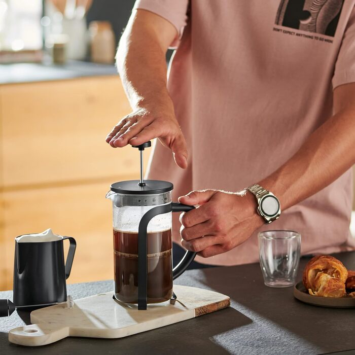 Тчибо Френч-прес для приготування кави вручну, 800 мл, з термостійкого боросилікатного скла, нержавіюча сталь, чорний