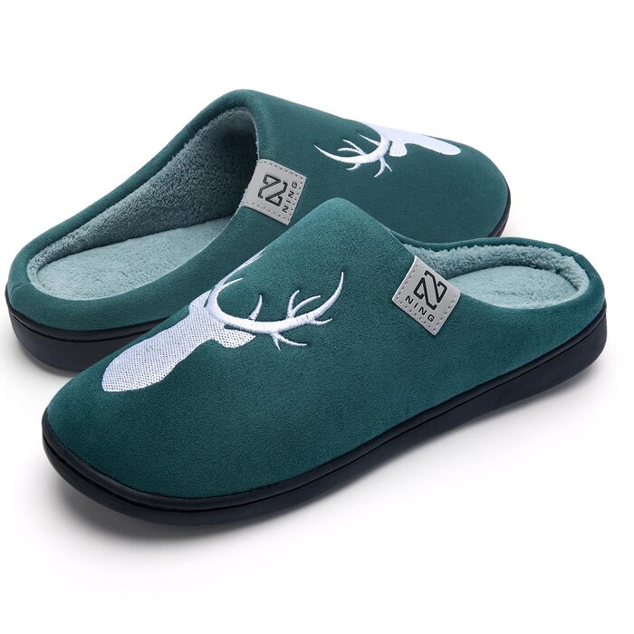 Домашні тапочки WateLves для жінок та чоловіків з піною Memory, бавовна, зелені олені, 38/39 EU