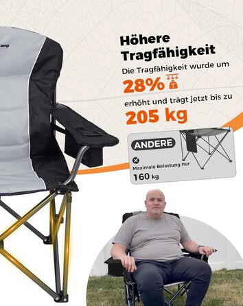 Крісло для кемпінгу KingCamp XXL, 205 кг, з регульованою спинкою, підстаканником та сумкою-холодильником