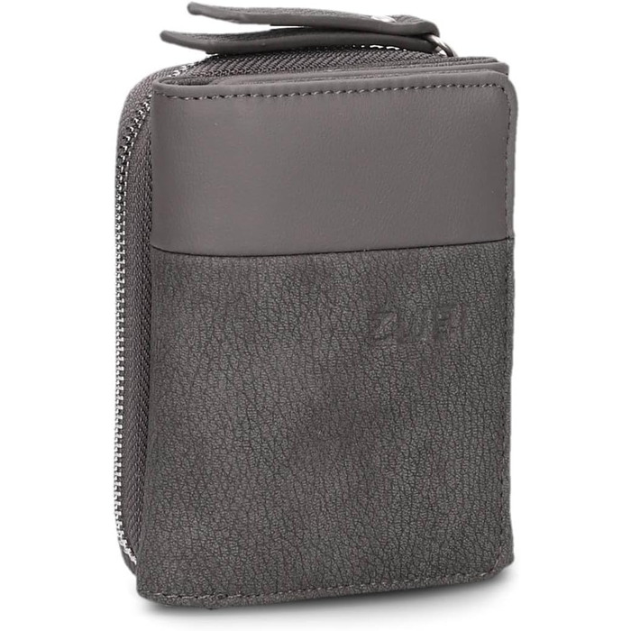 Two Ladies Wallet Eva EVW15 compact wallet, 6 card slots, ONE bill compartment, ONE see-through pocket, coin pocket on the outside, compartment for shopping trolley coins, modern and elegant wallet (Nubuk-Stone)